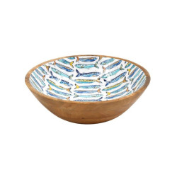 Grand Saladier en Manguier et Émail Motif Sardines D25 cm