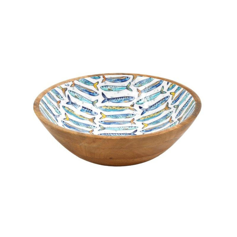 Grand Saladier en Manguier et Émail Motif Sardines D25 cm Grand Saladier en Manguier et Émail Motif Sardines D25 cm