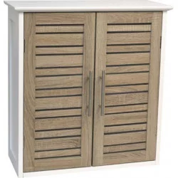 ÉLÉMENT HAUT STOCKHOLM COULEURS BLANC ET BOIS 2 PORTES 1 ÉTAGÈRE
