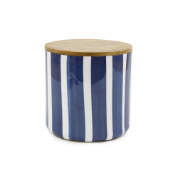 Grand Bocal en Manguier à Rayures Bleues et Émail 15x15 cm