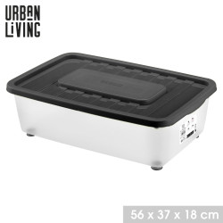 Boîte de Rangement Plastique 25L avec Couvercle Noir 56x37x18 cm
