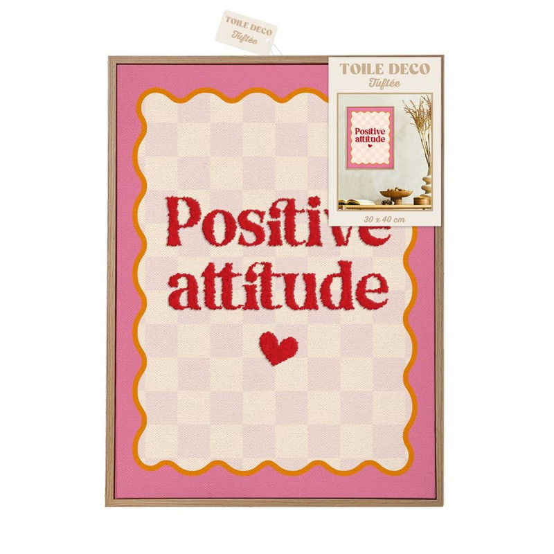 Toile Tuftée Positive Attitude 30x40 | Cadre Déco Rose Toile Tuftée Positive Attitude 30x40 | Cadre Déco Rose
