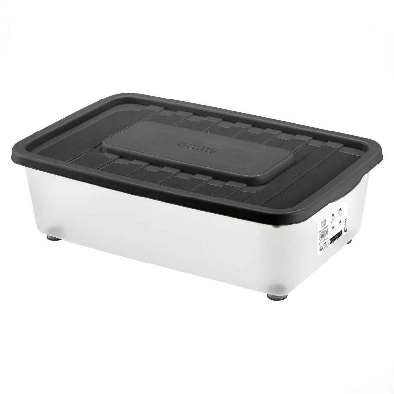 Boîte de Rangement Plastique 25L avec Couvercle Noir 56x37x18 cm Boîte de Rangement Plastique 25L avec Couvercle Noir 56x37x18 cm