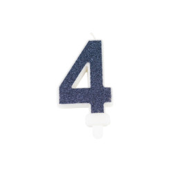 BOUGIE CHIFFRE 4 PAILLETTES MARINE