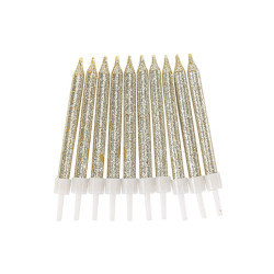 10 Bougies Paillettes Or 6cm
