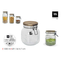 Bocal en Verre Vague 1000ml Couvercle Bois La Mediterranea