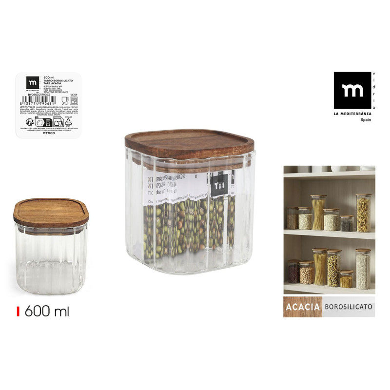 POT STRIÉ 600ML COUV CARRE EN ACACIA