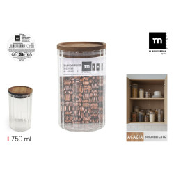 Pot Strié en Borosilicate 750ml Couvercle Rond Acacia
