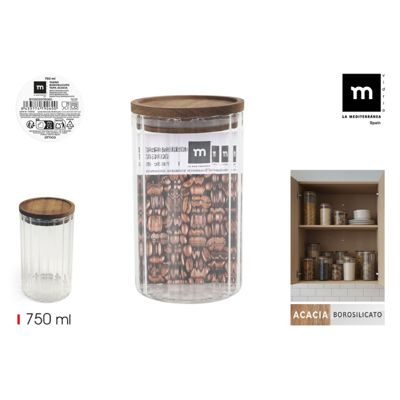 POT STRIÉ 750ML COUV ROND EN ACACIA
