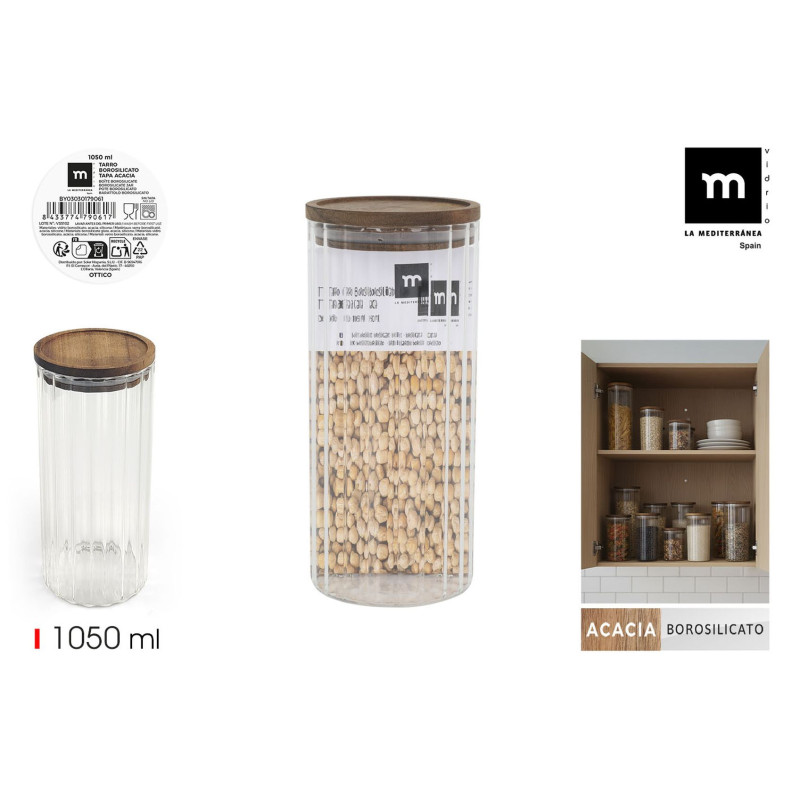 POT STRIÉ 1050ML COUV ROND EN ACACIA