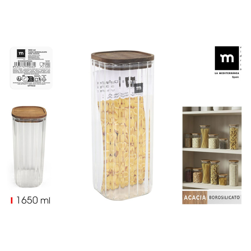 POT STRIÉ 1650ML COUV CARRE EN ACACIA