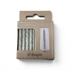 10 Bougies Paillettes Or 6cm