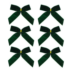 6 Nœuds Velours Vert Anglais 9x9cm | Déco Table & Sapin Chic