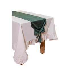 Chemin de Table Velours Vert Anglais 35x240cm Bouts Nœuds | Chic