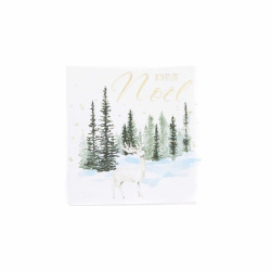 20 Serviettes Cocktail Snowy Bliss Vert Forêt & Or 24x24cm FSC