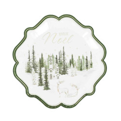 8 Assiettes Snowy Bliss Vert Forêt & Or Ø23cm | Déco Table