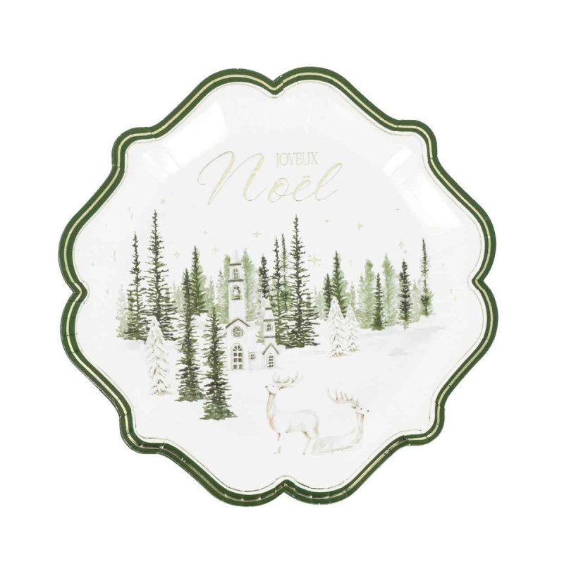8 Assiettes Snowy Bliss Vert Forêt & Or Ø23cm | Déco Table 8 Assiettes Snowy Bliss Vert Forêt & Or Ø23cm | Déco Table