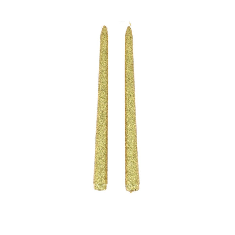 2 Bougies Flambeau Paillettes Or Ø2,2x25cm | Déco Table Chic 2 Bougies Flambeau Paillettes Or Ø2,2x25cm | Déco Table Chic