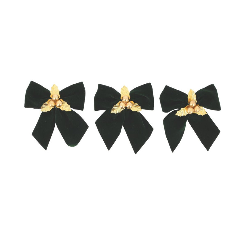 3 Nœuds Velours Vert Anglais et Or 10x12cm | Déco Noël Chic 3 Nœuds Velours Vert Anglais et Or 10x12cm | Déco Noël Chic