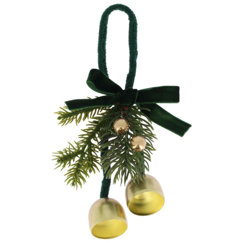 Suspension Cloches Velours Vert Anglais & Or 11cm | Déco Noël Suspension Cloches Velours Vert Anglais & Or 11cm | Déco Noël