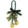 Suspension Cloches Velours Vert Anglais & Or 11cm | Déco Noël