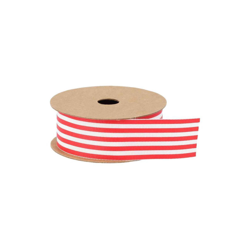 Ruban Rayures Tissu Rge et Blanc 3cmx3