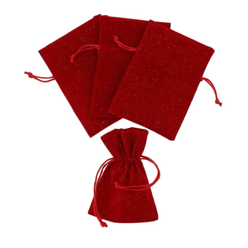 4 Pochons Velours Rouge et Pail. Or 10x1