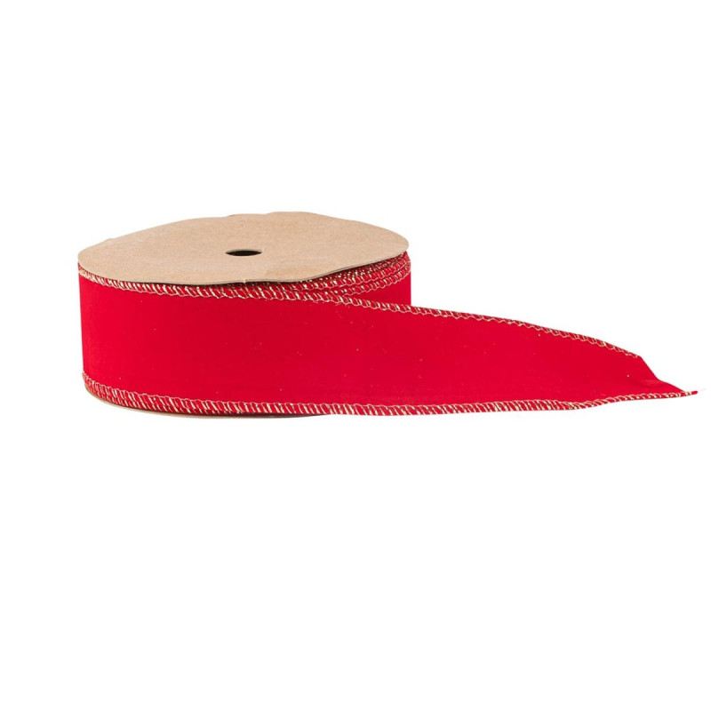 Ruban Velours Rge et Liseré Or 4cmx5m