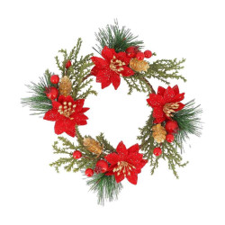 Couronne Éclat avec Poinsettias Vert, Ro
