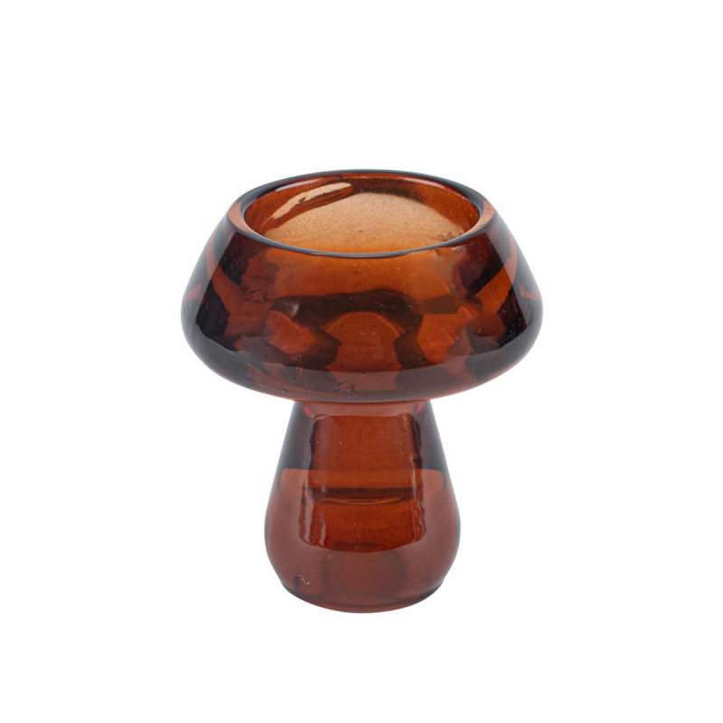 Bougeoir Double Champignon Verre Moka Ø6