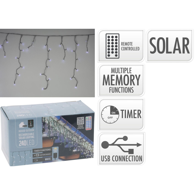 GUIRLANDE STALACTITES SOLAIRE 240LED BLC