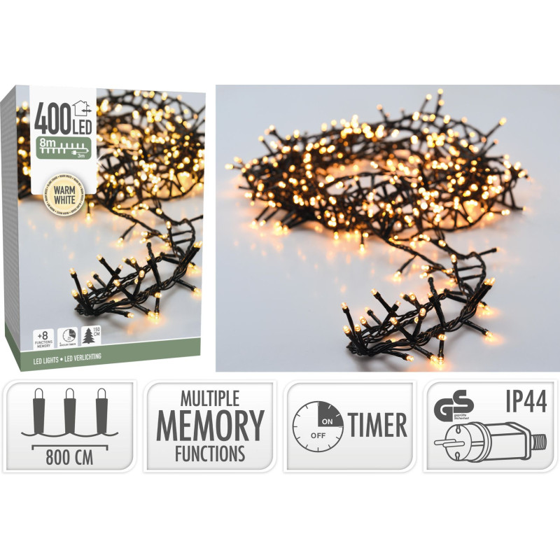 GUIRLANDE CHENILLE 400LED BLC CHAUD MICR