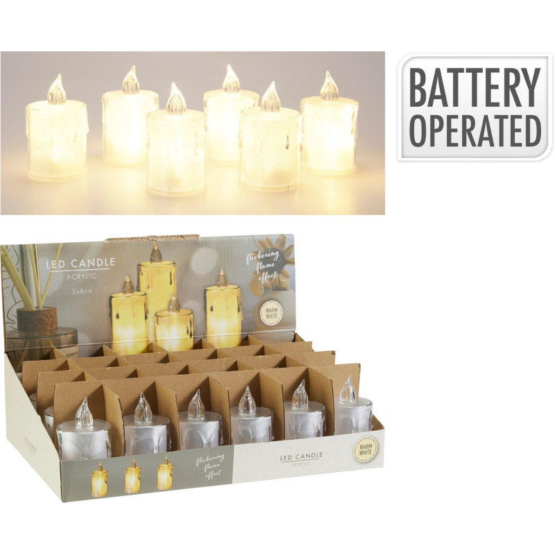 BOUGIE LED RETRO 8CM ACRYL TRANSPARENTE