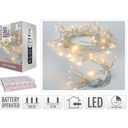 GUIRLANDE TABLE 50 LED BLANC CHAUD FIL TRANSPARENT