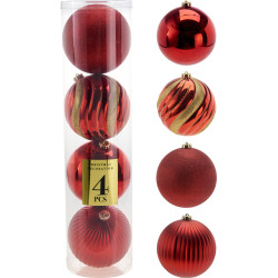 BOULE NOËL ROUGE 15CM X4