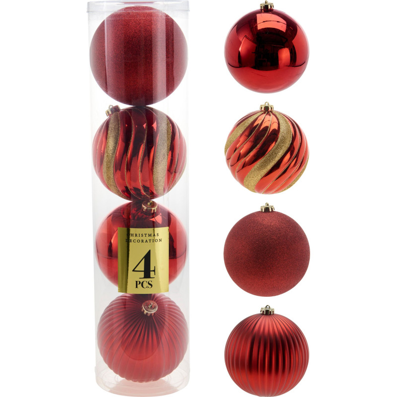 BOULE NOËL ROUGE 15CM X4