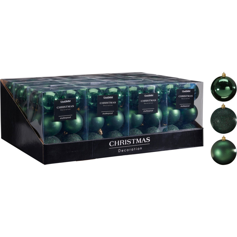 BOULES NOËL VERTE X12 D60MM