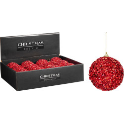 BOULE NOËL 8CM ROUGE PAILLETTES