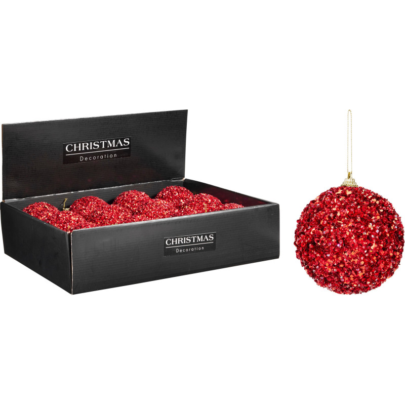 BOULE NOËL 10CM ROUGE PAILLETTES