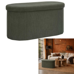 Coffre Banc Pliable Jules Côtelé Vert - Rangement 2 Places