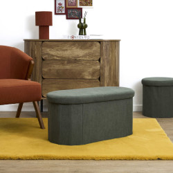 Coffre Banc Pliable Jules Côtelé Vert - Rangement 2 Places