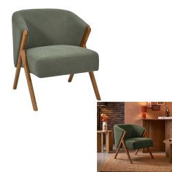 Fauteuil Salon Côtelé Jules Vert - Style Vintage et Pieds Bois