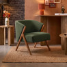 Fauteuil Salon Côtelé Jules Vert - Style Vintage et Pieds Bois Fauteuil Salon Côtelé Jules Vert - Style Vintage et Pieds Bois
