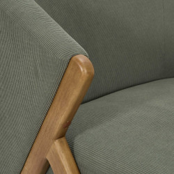 Fauteuil Salon Côtelé Jules Vert - Style Vintage et Pieds Bois