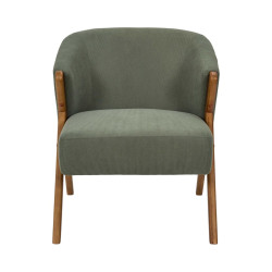 Fauteuil Salon Côtelé Jules Vert - Style Vintage et Pieds Bois