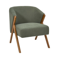 Fauteuil Salon Côtelé Jules Vert - Style Vintage et Pieds Bois