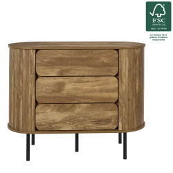 Commode 3 Tiroirs Héritage Bois et Métal | Bords Arrondis