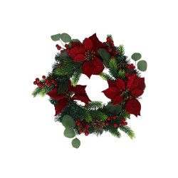 COURONNE NOËL POINSETTIA RGE +BAIES 46CM