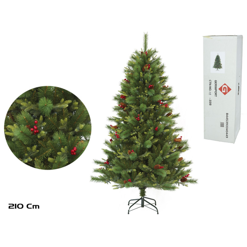 ARBRE DE NOËL 210CM BAIES ROUGES + POMME