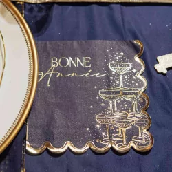 16 Serviettes Bonne Année Sparkle Time Bleu Nuit & Or 33x33cm | Chic